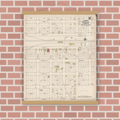 Old map wall art mockup — magnetic wood frame on brick wall — Sanborn Fire Insurance Map from Uvalde, Uvalde County, Texas (1922), Sheet #0016