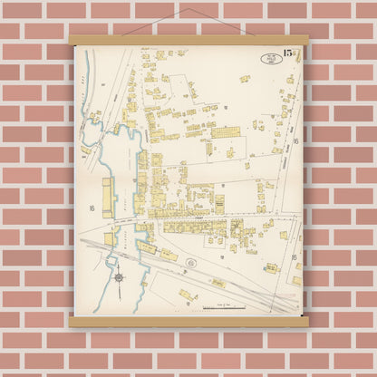 Old map wall art mockup — magnetic wood frame on brick wall — Sanborn Fire Insurance Map from Hilo, Hawaii County, Hawaii (1914), Sheet #0015