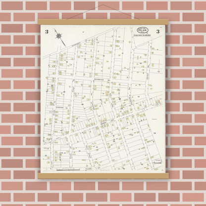Old map wall art mockup — magnetic wood frame on brick wall — Sanborn Fire Insurance Map from Delair, Camden County, New Jersey (1925), Sheet #0003