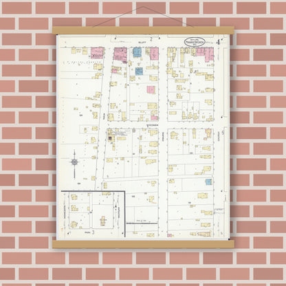 Old map wall art mockup — magnetic wood frame on brick wall — Sanborn Fire Insurance Map from Prairie du Chien, Crawford County, Wisconsin (1912), Sheet #0004