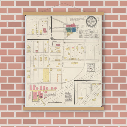 Old map wall art mockup — magnetic wood frame on brick wall — Sanborn Fire Insurance Map from Groveport, Franklin County, Ohio (1922), Sheet #0001