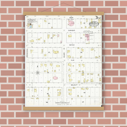 Old map wall art mockup — magnetic wood frame on brick wall — Sanborn Fire Insurance Map from Webster City, Hamilton County, Iowa (1892), Sheet #0005