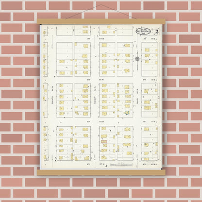 Old map wall art mockup — magnetic wood frame on brick wall — Sanborn Fire Insurance Map from Thief River Falls, Pennington County, Minnesota (1916), Sheet #0002