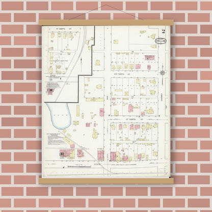 Old map wall art mockup — magnetic wood frame on brick wall — Sanborn Fire Insurance Map from O'Fallon, Saint Clair County, Illinois (1914), Sheet #0002