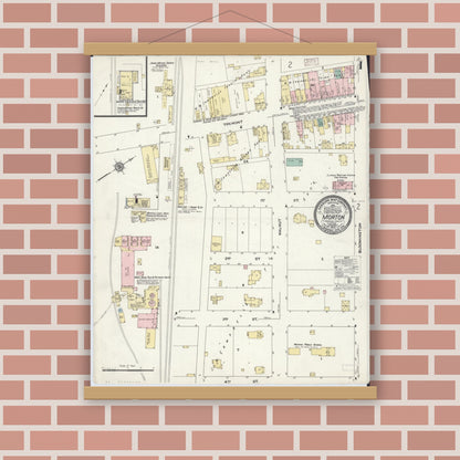 Old map wall art mockup — magnetic wood frame on brick wall — Sanborn Fire Insurance Map from Morton, Tazewell County, Illinois (1910) - Complete Map Set