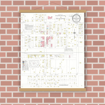 Old map wall art mockup — magnetic wood frame on brick wall — Sanborn Fire Insurance Map from Stratford, Hamilton County, Iowa (1935), Sheet #0001
