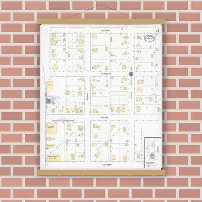 Old map wall art mockup — magnetic wood frame on brick wall — Sanborn Fire Insurance Map from La Plata, Macon County, Missouri (1909), Sheet #0004