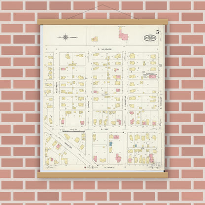 Old map wall art mockup — magnetic wood frame on brick wall — Sanborn Fire Insurance Map from Mount Vernon, Knox County, Ohio (1913), Sheet #0005