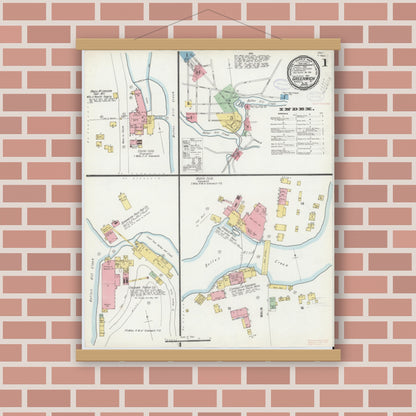 Old map wall art mockup — magnetic wood frame on brick wall — Sanborn Fire Insurance Map from Greenwich, Washington County, New York (1898) - Complete Map Set