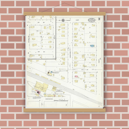 Old map wall art mockup — magnetic wood frame on brick wall — Sanborn Fire Insurance Map from Peotone, Will County, Illinois (1914), Sheet #0003