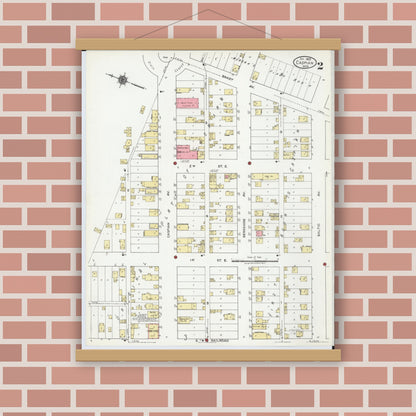 Old map wall art mockup — magnetic wood frame on brick wall — Sanborn Fire Insurance Map from Caspian, Iron County, Michigan (1922), Sheet #0002