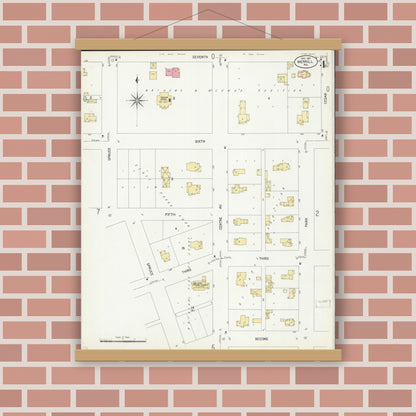 Old map wall art mockup — magnetic wood frame on brick wall — Sanborn Fire Insurance Map from Merrill, Lincoln County, Wisconsin (1907), Sheet #0004