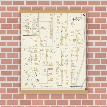 Old map wall art mockup — magnetic wood frame on brick wall — Sanborn Fire Insurance Map from Middleport, Meigs County, Ohio (1899), Sheet #0005