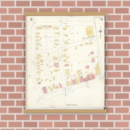 Old map wall art mockup — magnetic wood frame on brick wall — Sanborn Fire Insurance Map from Yellow Springs, Greene County, Ohio (1945), Sheet #0003