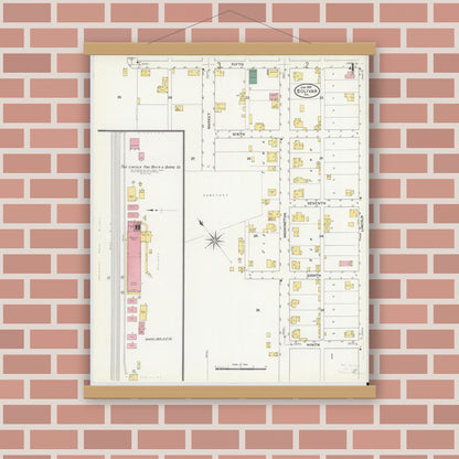 Old map wall art mockup — magnetic wood frame on brick wall — Sanborn Fire Insurance Map from Bolivar, Westmoreland County, Pennsylvania (1909), Sheet #0004
