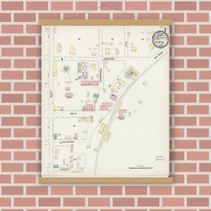 Old map wall art mockup — magnetic wood frame on brick wall — Sanborn Fire Insurance Map from Culpeper, Culpeper County, Virginia (1891) - Complete Map Set