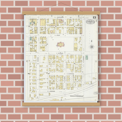 Old map wall art mockup — magnetic wood frame on brick wall — Sanborn Fire Insurance Map from Ishpeming, Marquette County, Michigan (1897), Sheet #0013