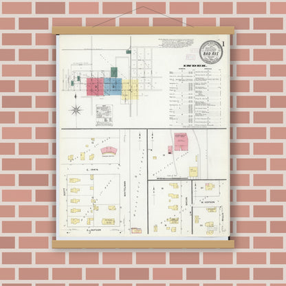 Old map wall art mockup — magnetic wood frame on brick wall — Sanborn Fire Insurance Map from Bad Axe, Huron County, Michigan (1909) - Complete Map Set