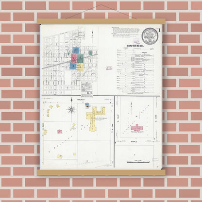 Old map wall art mockup — magnetic wood frame on brick wall — Sanborn Fire Insurance Map from Hinsdale, Du Page And Cook Counties, Illinois (1909) - Complete Map Set