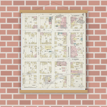 Old map wall art mockup — magnetic wood frame on brick wall — Sanborn Fire Insurance Map from Canton, Stark County, Ohio (1887), Sheet #0004