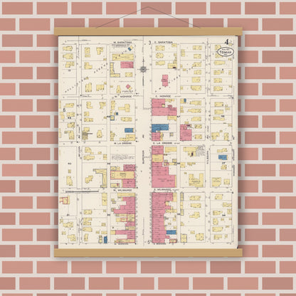 Old map wall art mockup — magnetic wood frame on brick wall — Sanborn Fire Insurance Map from Tomah, Monroe County, Wisconsin (1922), Sheet #0004