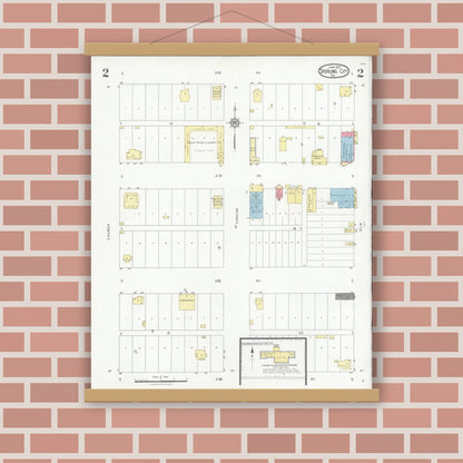 Old map wall art mockup — magnetic wood frame on brick wall — Sanborn Fire Insurance Map from Sterling City, Sterling County, Texas (1927), Sheet #0002