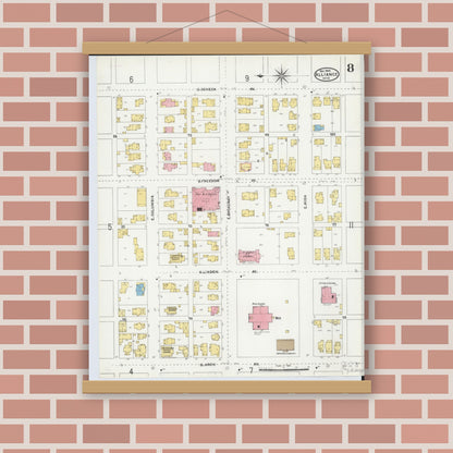 Old map wall art mockup — magnetic wood frame on brick wall — Sanborn Fire Insurance Map from Alliance, Stark County, Ohio (1904), Sheet #0008