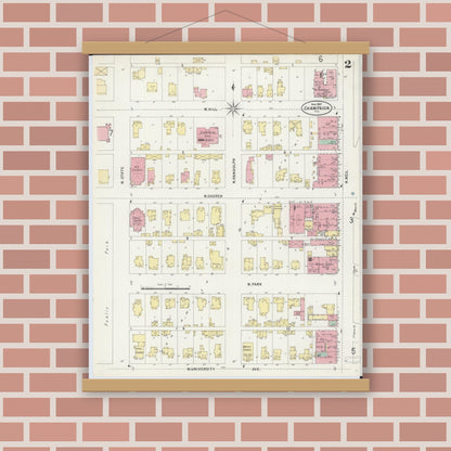 Old map wall art mockup — magnetic wood frame on brick wall — Sanborn Fire Insurance Map from Champaign, Champaign County, Illinois (1897), Sheet #0002