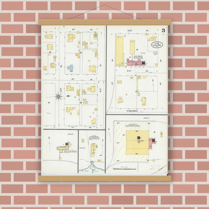 Old map wall art mockup — magnetic wood frame on brick wall — Sanborn Fire Insurance Map from Luling, Caldwell County, Texas (1902), Sheet #0003
