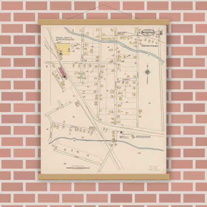 Old map wall art mockup — magnetic wood frame on brick wall — Sanborn Fire Insurance Map from Nacogdoches, Nacogdoches County, Texas (1922), Sheet #0008
