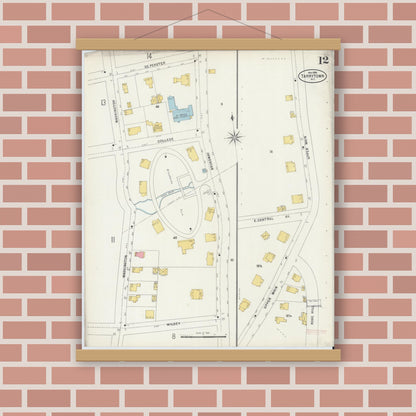 Old map wall art mockup — magnetic wood frame on brick wall — Sanborn Fire Insurance Map from Tarrytown, Westchester County, New York (1898), Sheet #0012