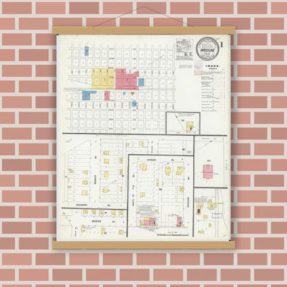 Old map wall art mockup — magnetic wood frame on brick wall — Sanborn Fire Insurance Map from Marceline, Linn County, Missouri (1902) - Complete Map Set
