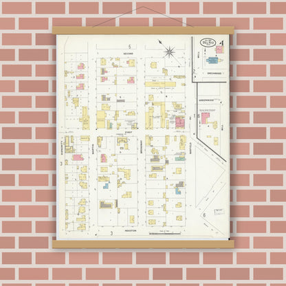 Old map wall art mockup — magnetic wood frame on brick wall — Sanborn Fire Insurance Map from Del Rio, Val Verde County, Texas (1909), Sheet #0004