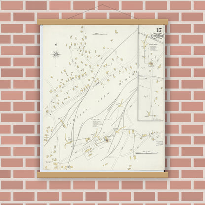 Old map wall art mockup — magnetic wood frame on brick wall — Sanborn Fire Insurance Map from Ironwood, Gogebic County, Michigan (1898), Sheet #0017
