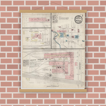 Old map wall art mockup — magnetic wood frame on brick wall — Sanborn Fire Insurance Map from Batavia, Genesee County, New York (1884) - Complete Map Set