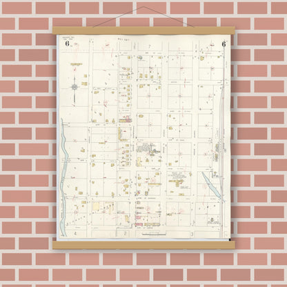 Old map wall art mockup — magnetic wood frame on brick wall — Sanborn Fire Insurance Map from Snyder, Scurry County, Texas (1942), Sheet #0006