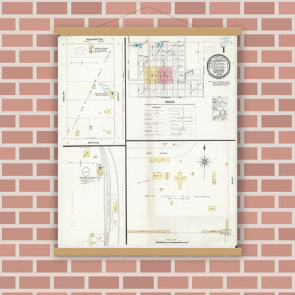 Old map wall art mockup — magnetic wood frame on brick wall — Sanborn Fire Insurance Map from Corydon, Wayne County, Iowa (1898) â€” Complete Set