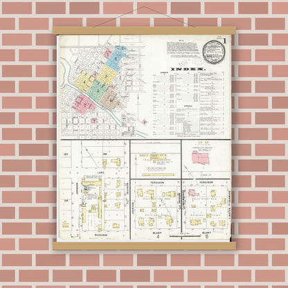 Old map wall art mockup — magnetic wood frame on brick wall — Sanborn Fire Insurance Map from Charles City, Floyd County, Iowa (1897) â€” Complete Set