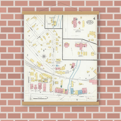 Old map wall art mockup — magnetic wood frame on brick wall — Sanborn Fire Insurance Map from Malone, Franklin County, New York (1903), Sheet #0004