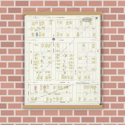 Old map wall art mockup — magnetic wood frame on brick wall — Sanborn Fire Insurance Map from Benton Harbor, Berrien County, Michigan (1911), Sheet #0009
