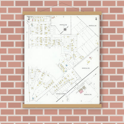 Old map wall art mockup — magnetic wood frame on brick wall — Sanborn Fire Insurance Map from Carroll, Fairfield County, Ohio (1946), Sheet #0002