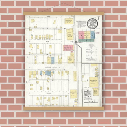 Old map wall art mockup — magnetic wood frame on brick wall — Sanborn Fire Insurance Map from Rialto, San Bernardino County, California (1911) - Complete Map Set