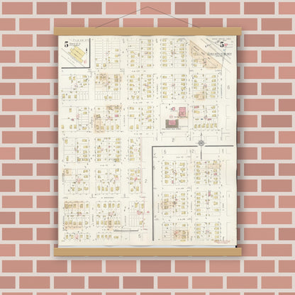 Old map wall art mockup — magnetic wood frame on brick wall — Sanborn Fire Insurance Map from Eagle Grove, Wright County, Iowa (1941), Sheet #0005