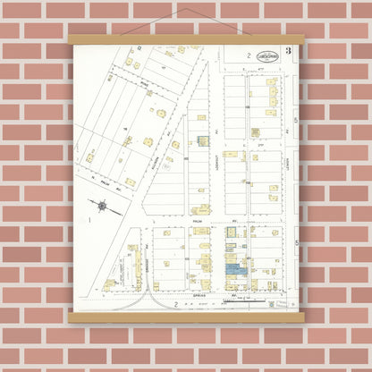 Old map wall art mockup — magnetic wood frame on brick wall — Sanborn Fire Insurance Map from La Mesa, San Diego County, California (1911), Sheet #0003