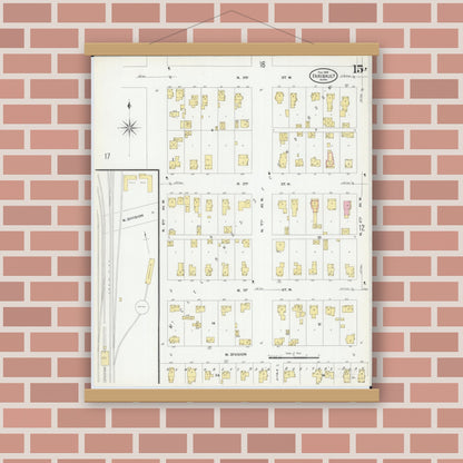 Old map wall art mockup — magnetic wood frame on brick wall — Sanborn Fire Insurance Map from Faribault, Rice County, Minnesota (1909), Sheet #0015