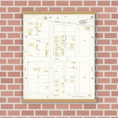 Old map wall art mockup — magnetic wood frame on brick wall — Sanborn Fire Insurance Map from Long Beach, Los Angeles County, California (1902), Sheet #0011