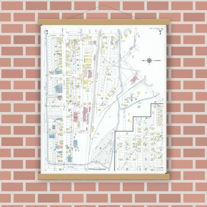 Old map wall art mockup — magnetic wood frame on brick wall — Sanborn Fire Insurance Map from New Lexington, Perry County, Ohio (1950), Sheet #0007