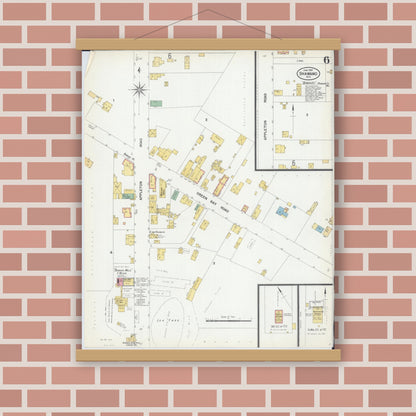 Old map wall art mockup — magnetic wood frame on brick wall — Sanborn Fire Insurance Map from Shawano, Shawano County, Wisconsin (1901), Sheet #0006