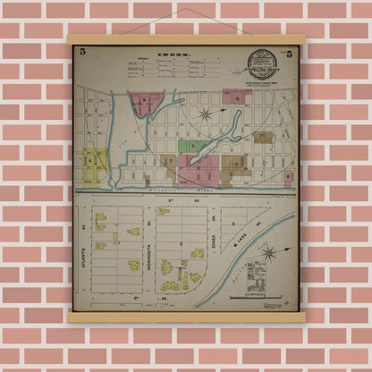 Old map wall art mockup — magnetic wood frame on brick wall — Sanborn Fire Insurance Map from New Jersey Coast, New Jersey Coast, New Jersey (1890), Sheet #0005