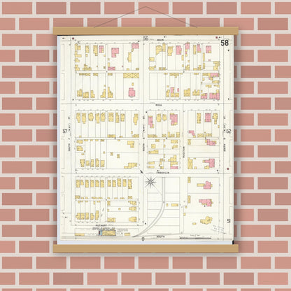 Old map wall art mockup — magnetic wood frame on brick wall — Sanborn Fire Insurance Map from Hamilton, Butler County, Ohio (1899), Sheet #0058